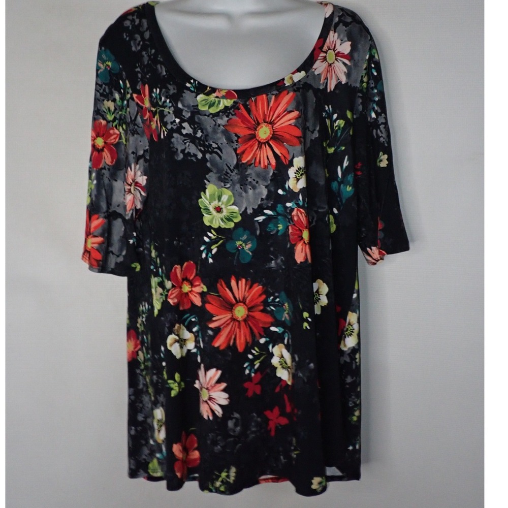 Salaam Womens Floral Scoop Neck 3/4 Sleeve Tunic Top Large Boho Casual Office